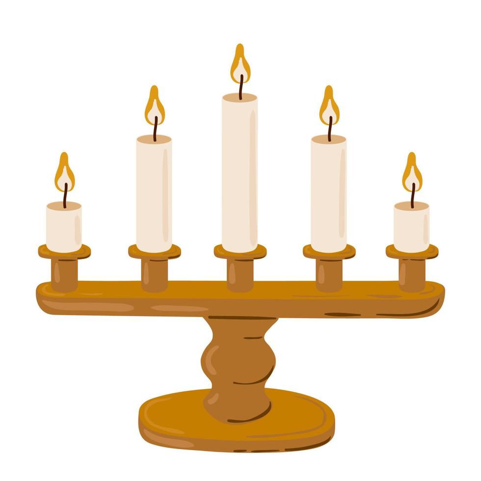 Retro candlestick. Old hand lantern with candle wax holders, old candelabra traditional lighting. Vector cartoon illustration.