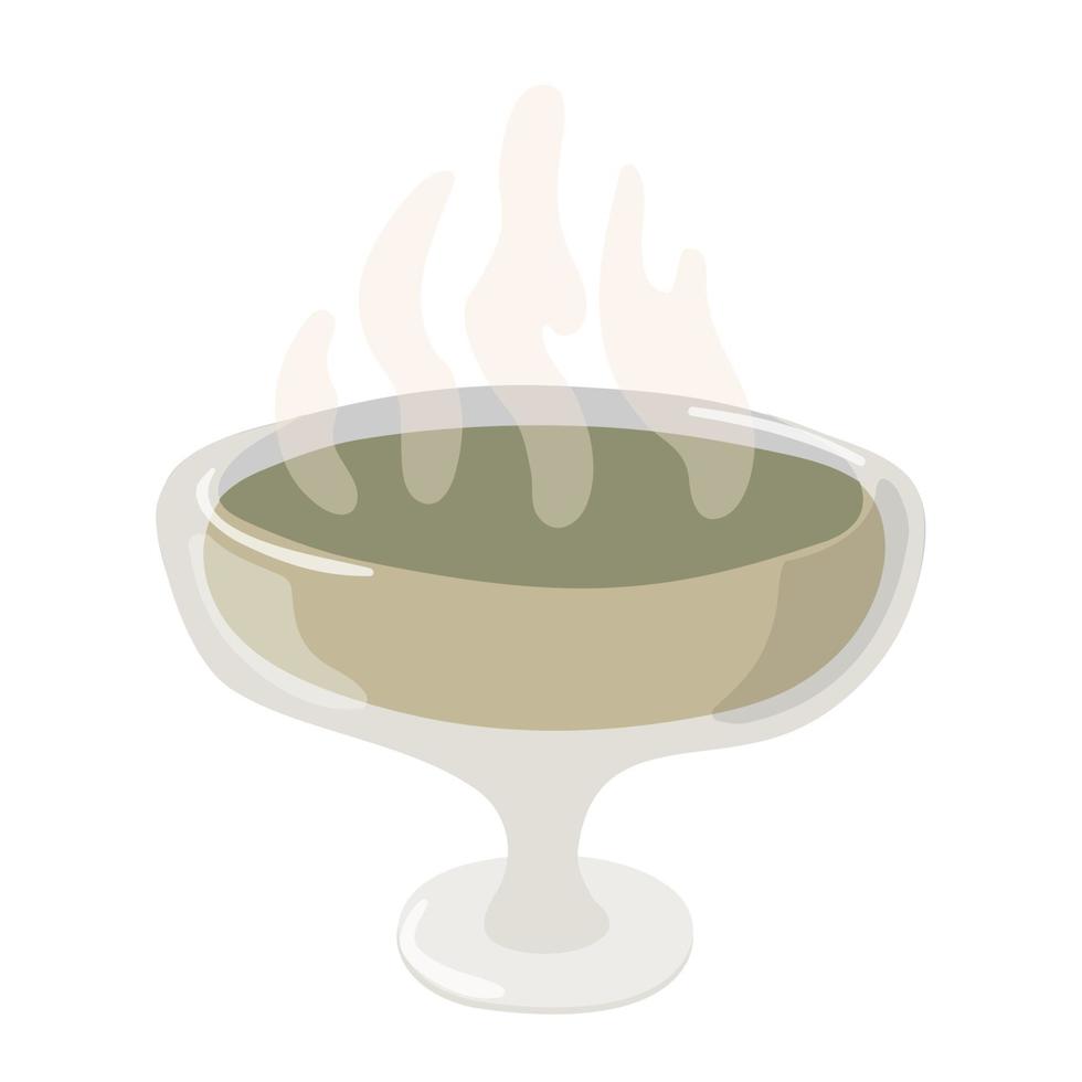 Glass of green poison, liquid and bubbles. Witch things for Halloween or holiday. Vector flat illustration