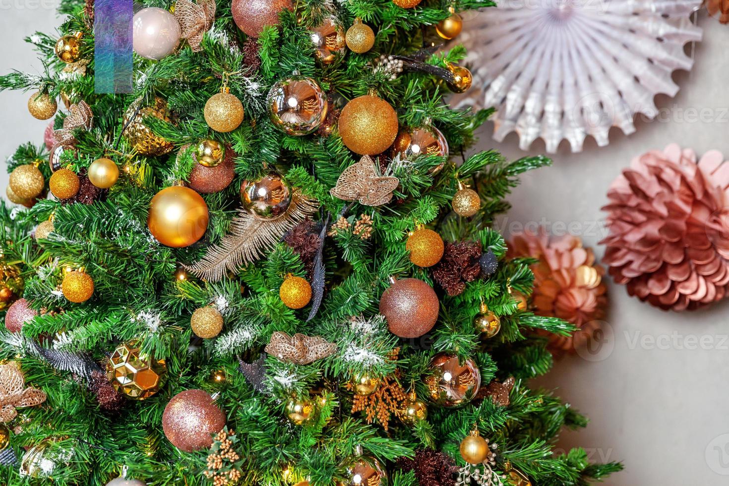 Classic New Year decorated Christmas tree photo
