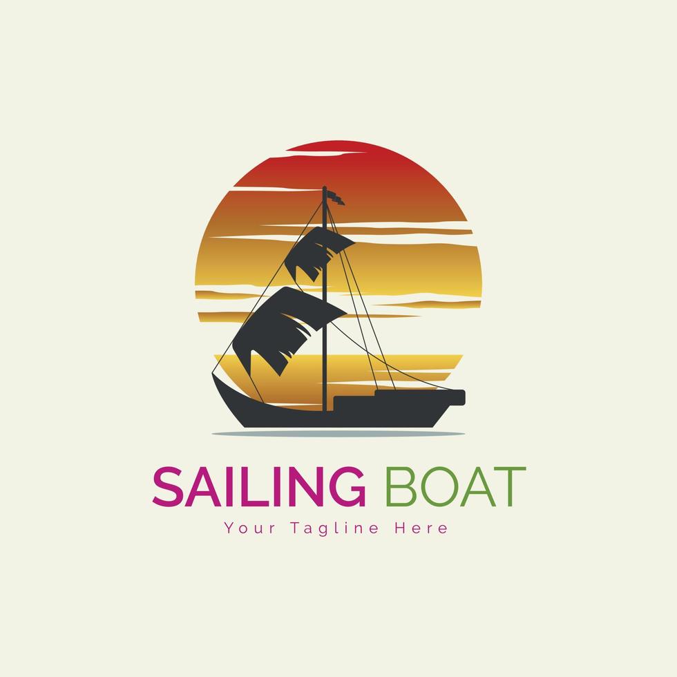 sailing boat sunset logo template design vector for brand or company and other