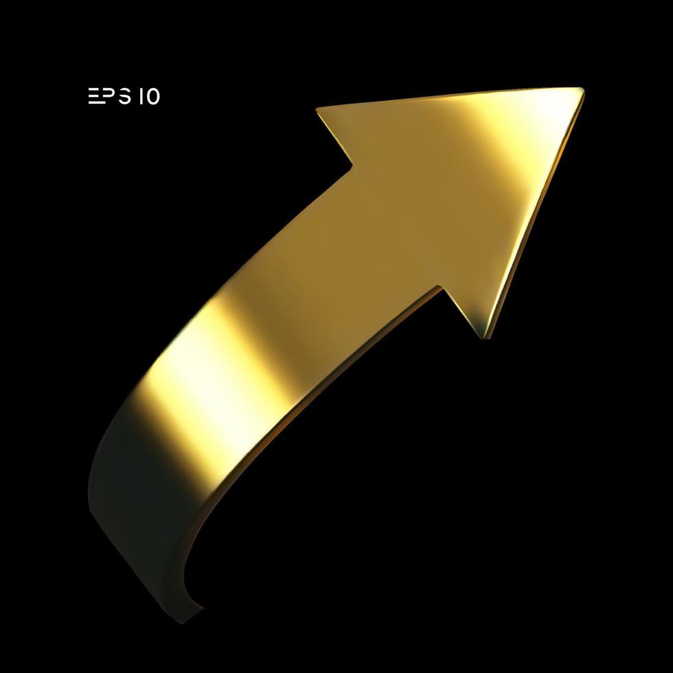 Gold arrow spin isolated on black background. Vector arrow button symbol. Vector illustration.