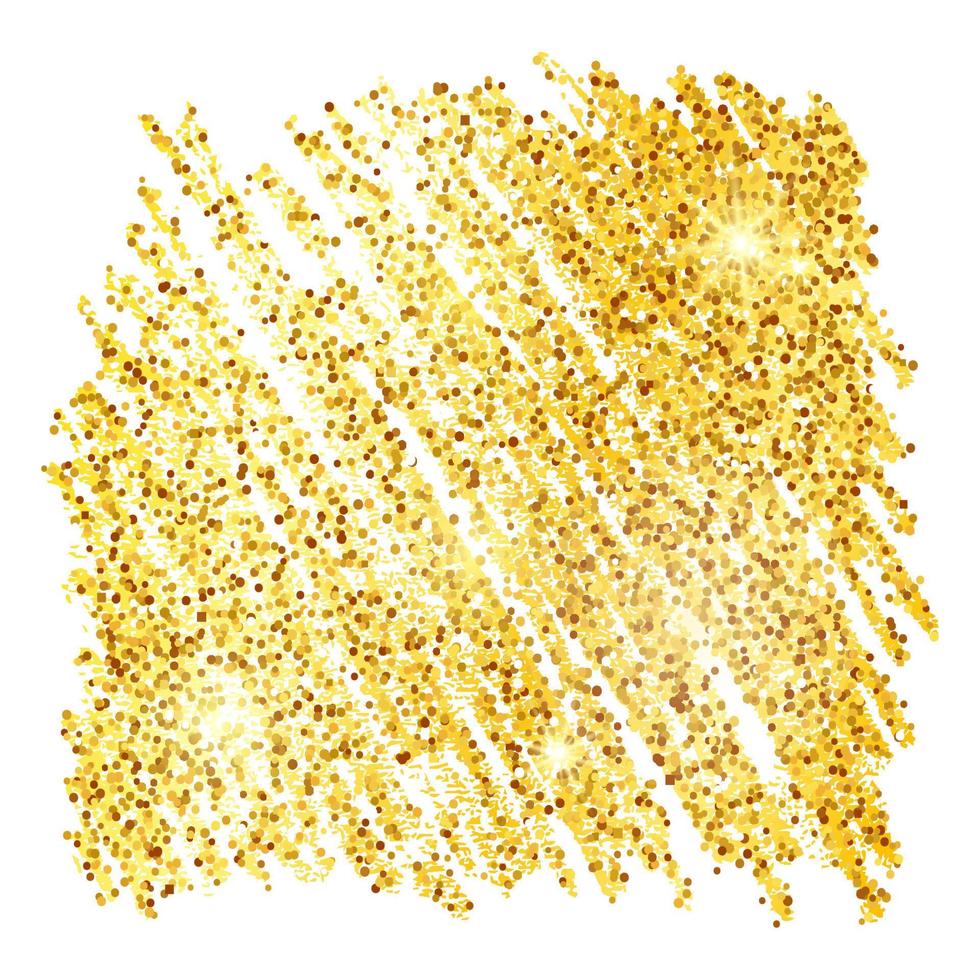 Golden Paint Glittering backdrop on a white background. Background with gold sparkles and glitter effect. Empty space for your text.  Vector illustration
