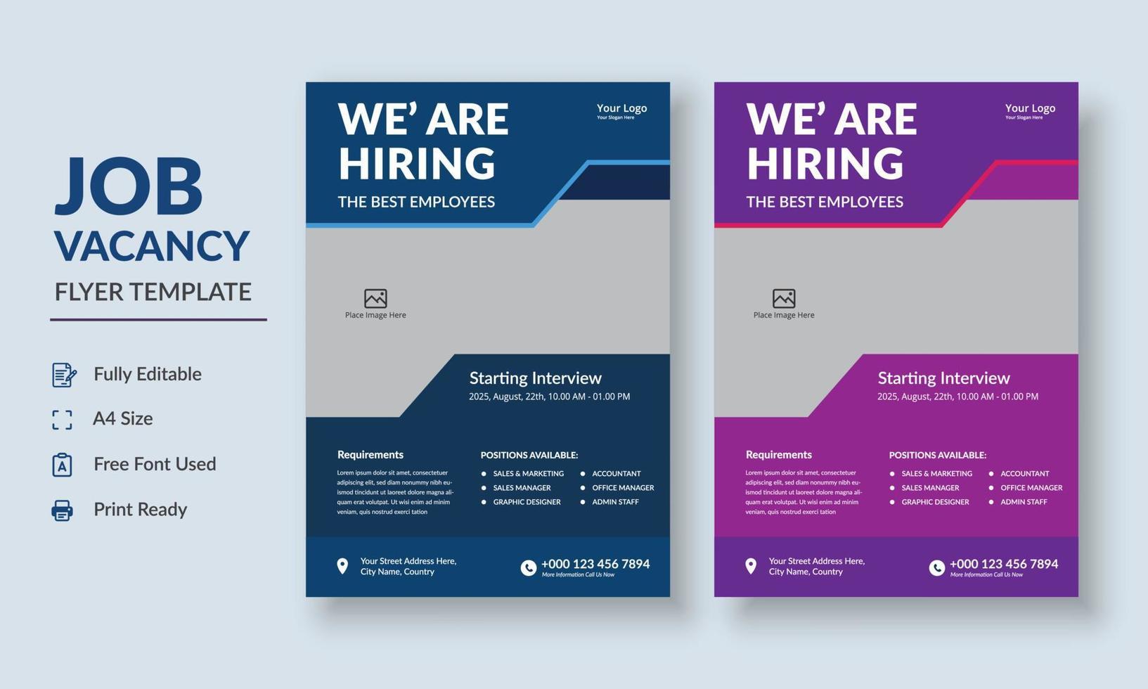 Job Vacancy Flyer Template, Job Recruitment Flyer, We are Hiring Job Flyer Template vector