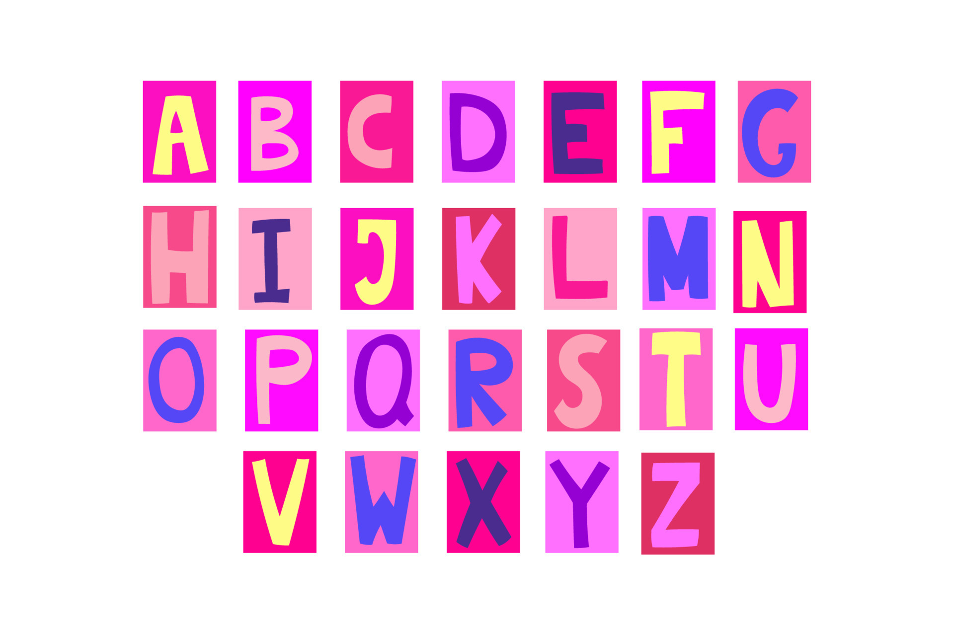 Anonymous colorful letters for decorative design. Vintage scrapbook