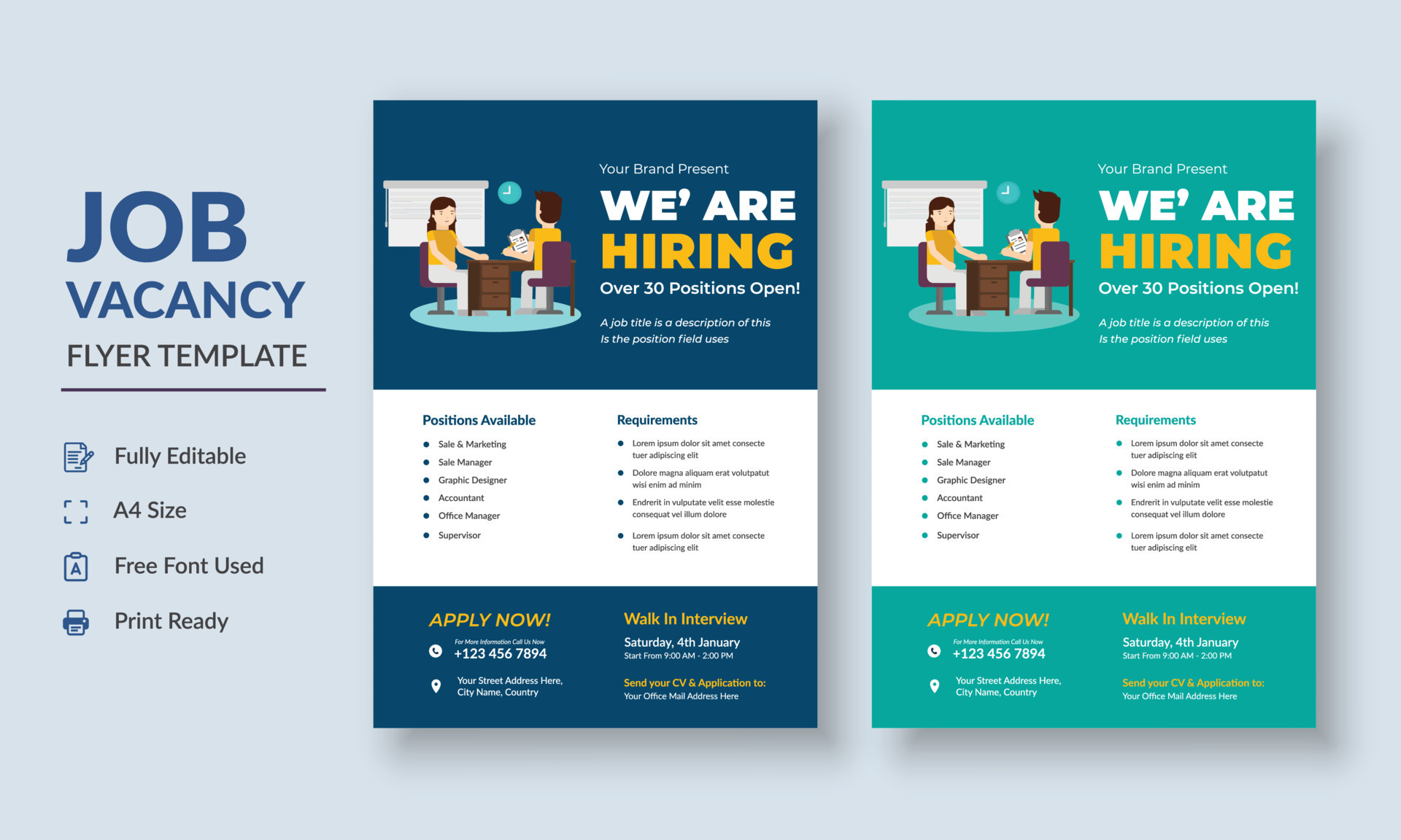 Job Vacancy Flyer Template, Job Recruitment Flyer, We are Hiring Job