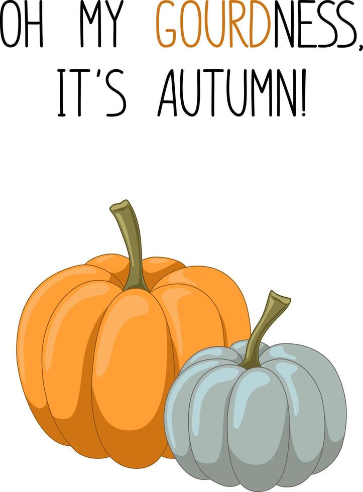 Autumn mood greeting card with two cute pumpkins vector