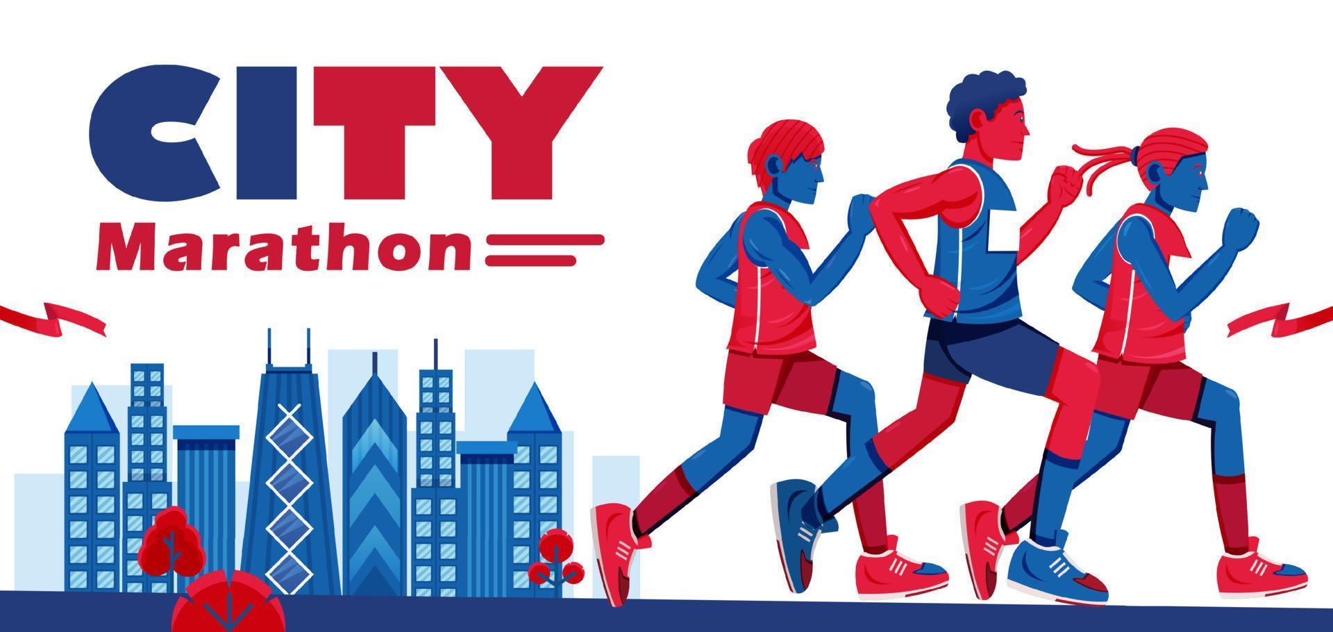 City marathon, marathon participant illustration vector