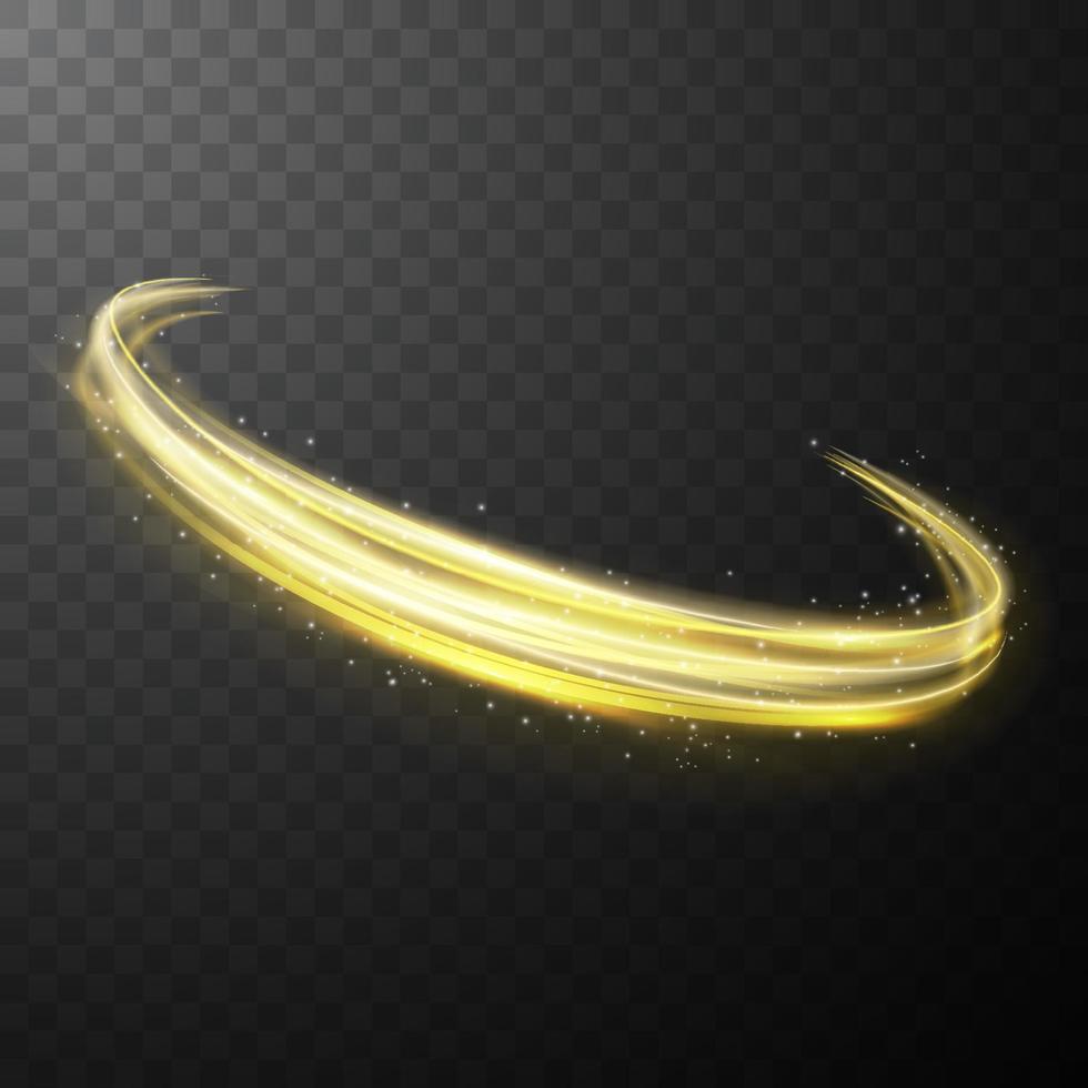 Yellow glowing shiny spiral lines abstract light speed and shiny wavy trail vector