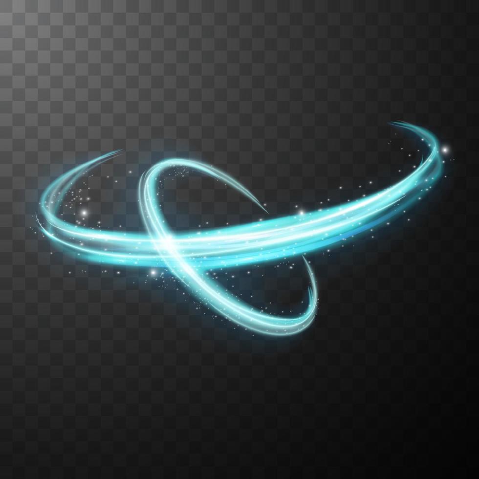Blue glowing shiny spiral lines abstract light speed and shiny wavy trail vector