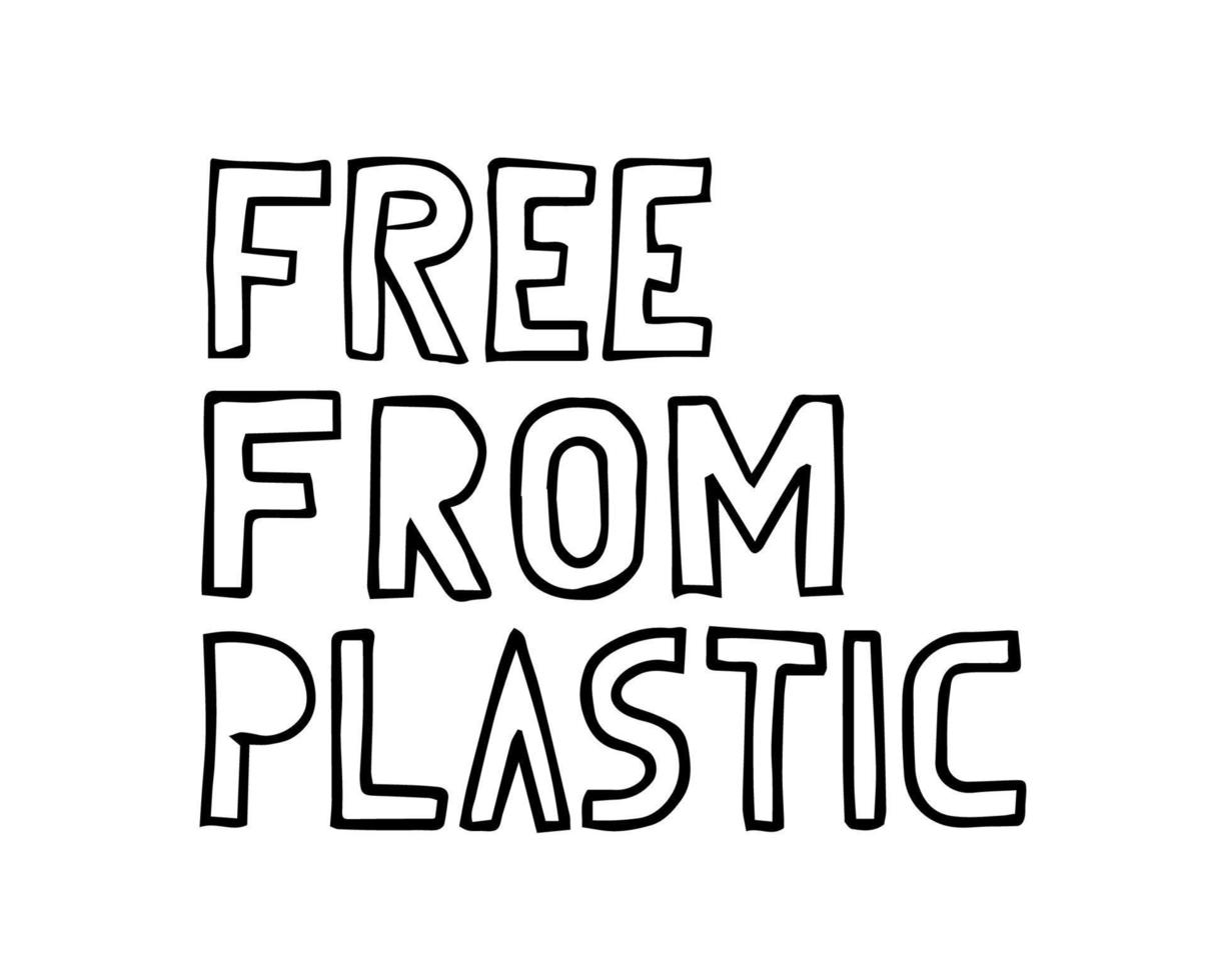 Free from plastic lettering for package paper design. Zero waste concept. Plastic pollution sticker label. vector