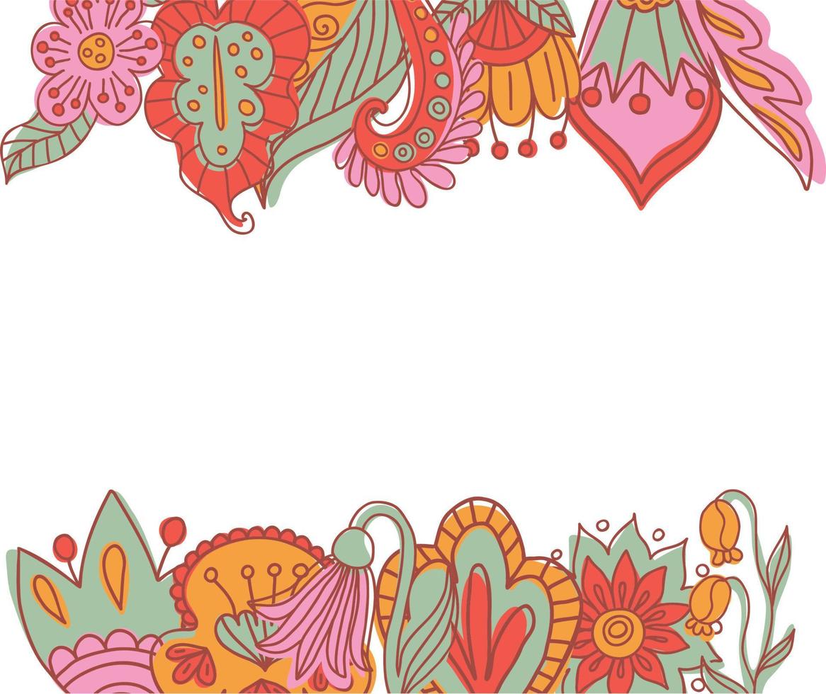 Organic paisley ornament border. Abstract floral hand drawn vector illustration