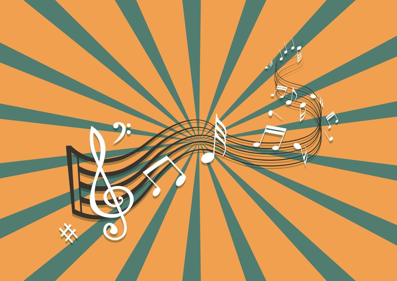 Retro musical abstract background sol key and musical notes vector