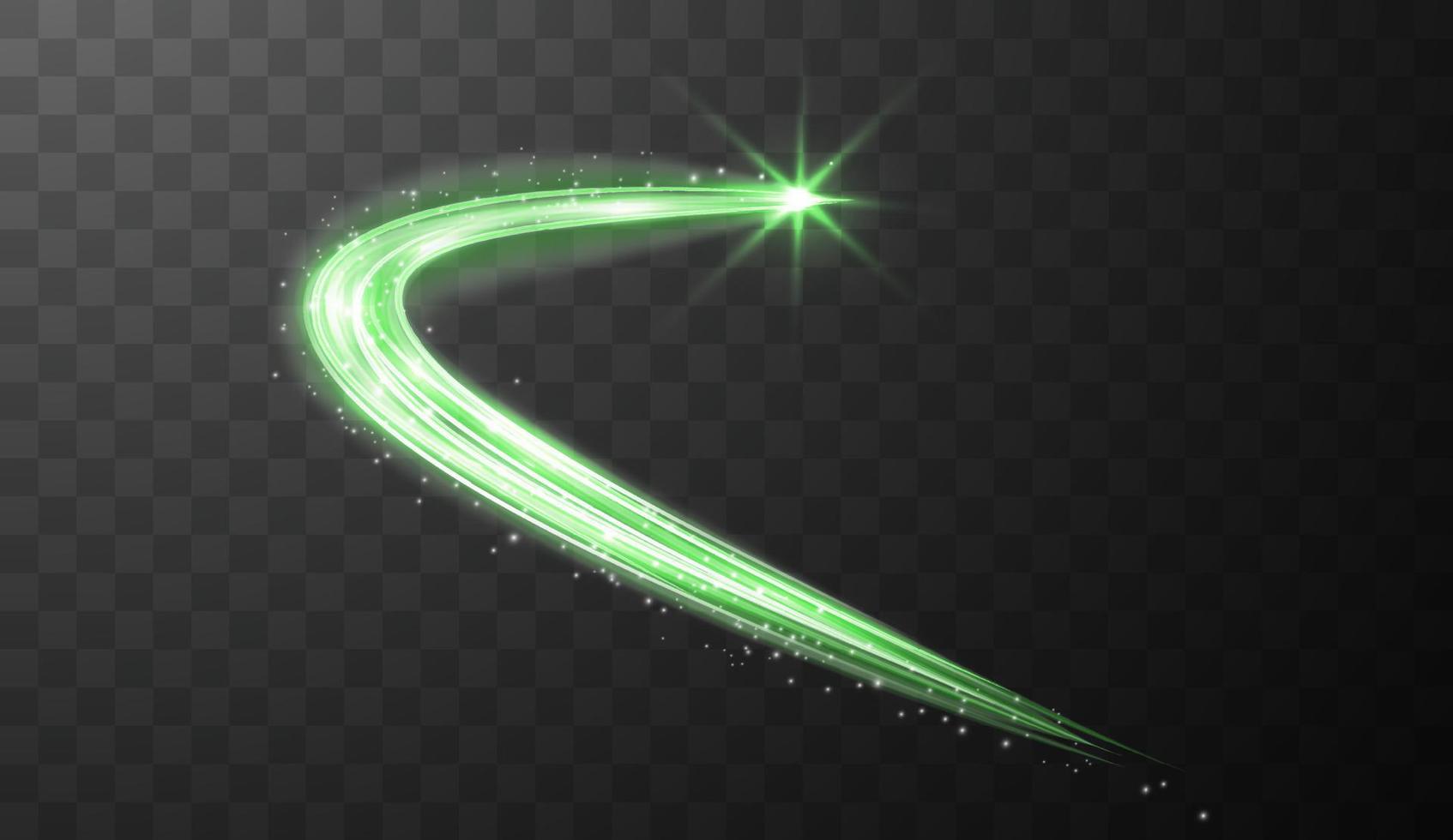 Green glowing shiny spiral lines abstract light speed and shiny wavy trail vector