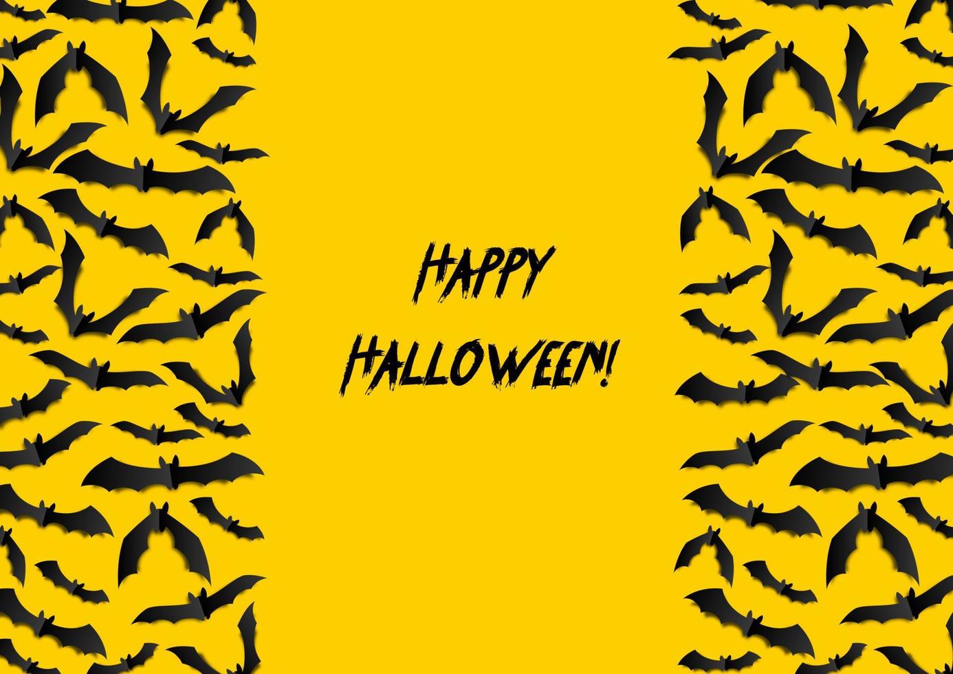 Halloween greeting card with black bats on yellow background vector