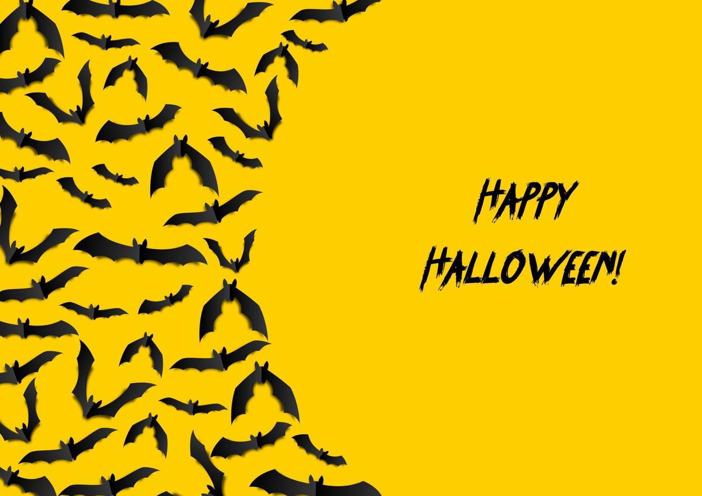 Halloween greeting card with black bats on yellow background vector