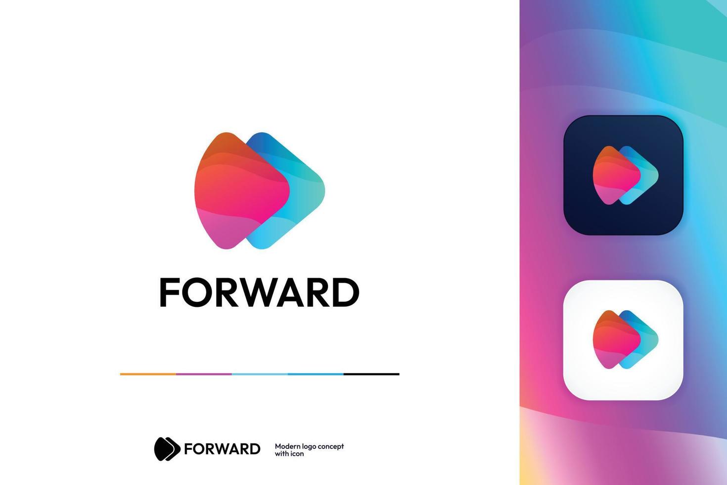Modern Abstract Play Forward Shape Symbol Logo Design Template With Icon vector