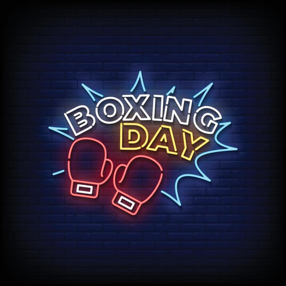 Neon Sign boxing day with Brick Wall Background vector