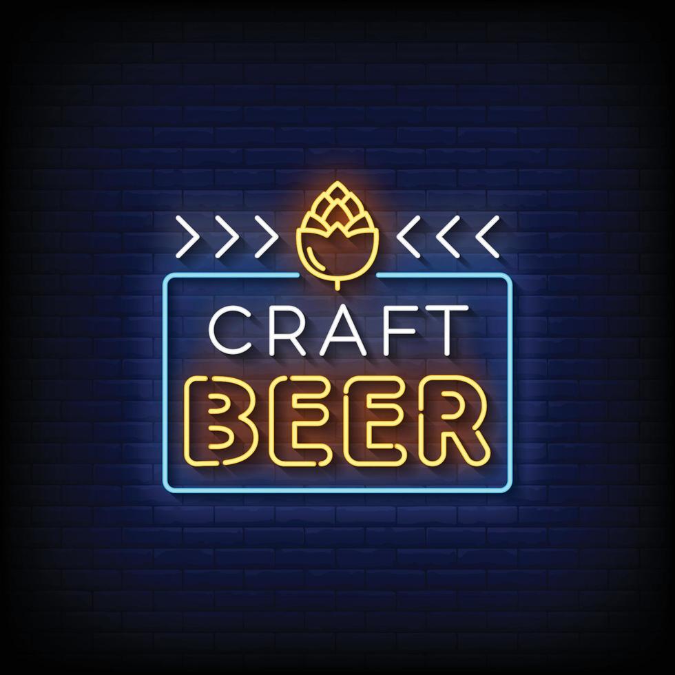Neon Sign craft beer with Brick Wall Background vector