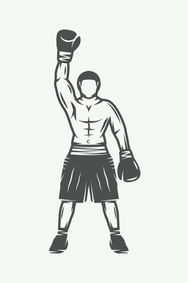 boxeador retro vintage. se puede utilizar para logotipo, placa, emblema, marca, etiqueta. arte gráfico monocromático. ilustración vectorial vector