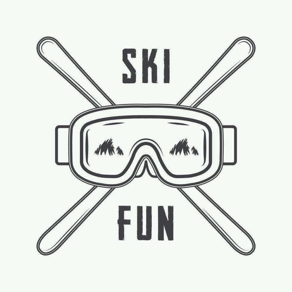Vintage ski or winter sports logo, emblem, badge, label or watermark with mask in retro style. Vector illustration