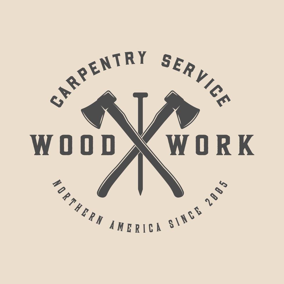 Vintage carpentry, woodwork and mechanic label, badge, emblem and logo. Vector illustration. Monochrome Graphic Art