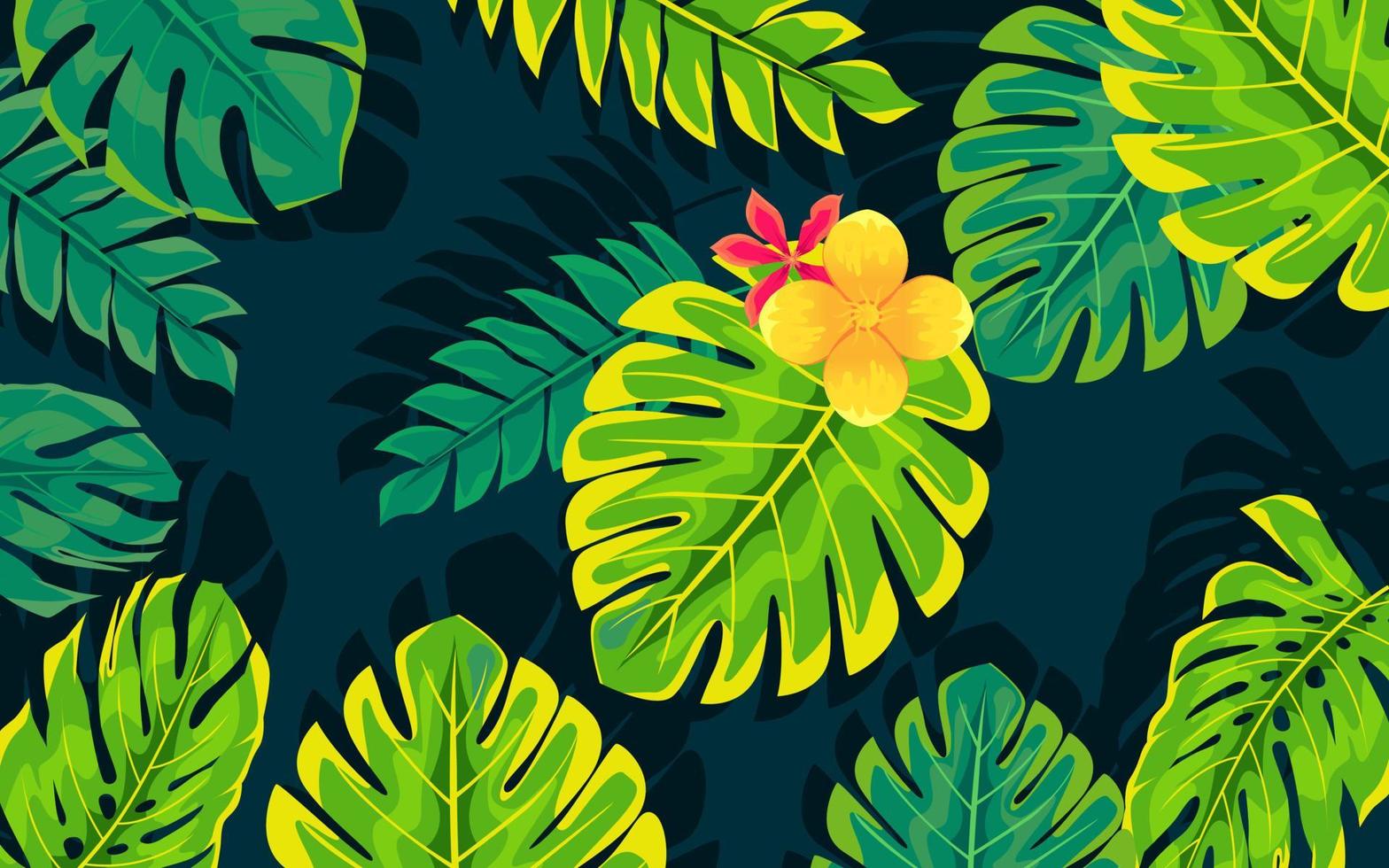 Large tropical green leaves seamless pattern stock background illustration vector