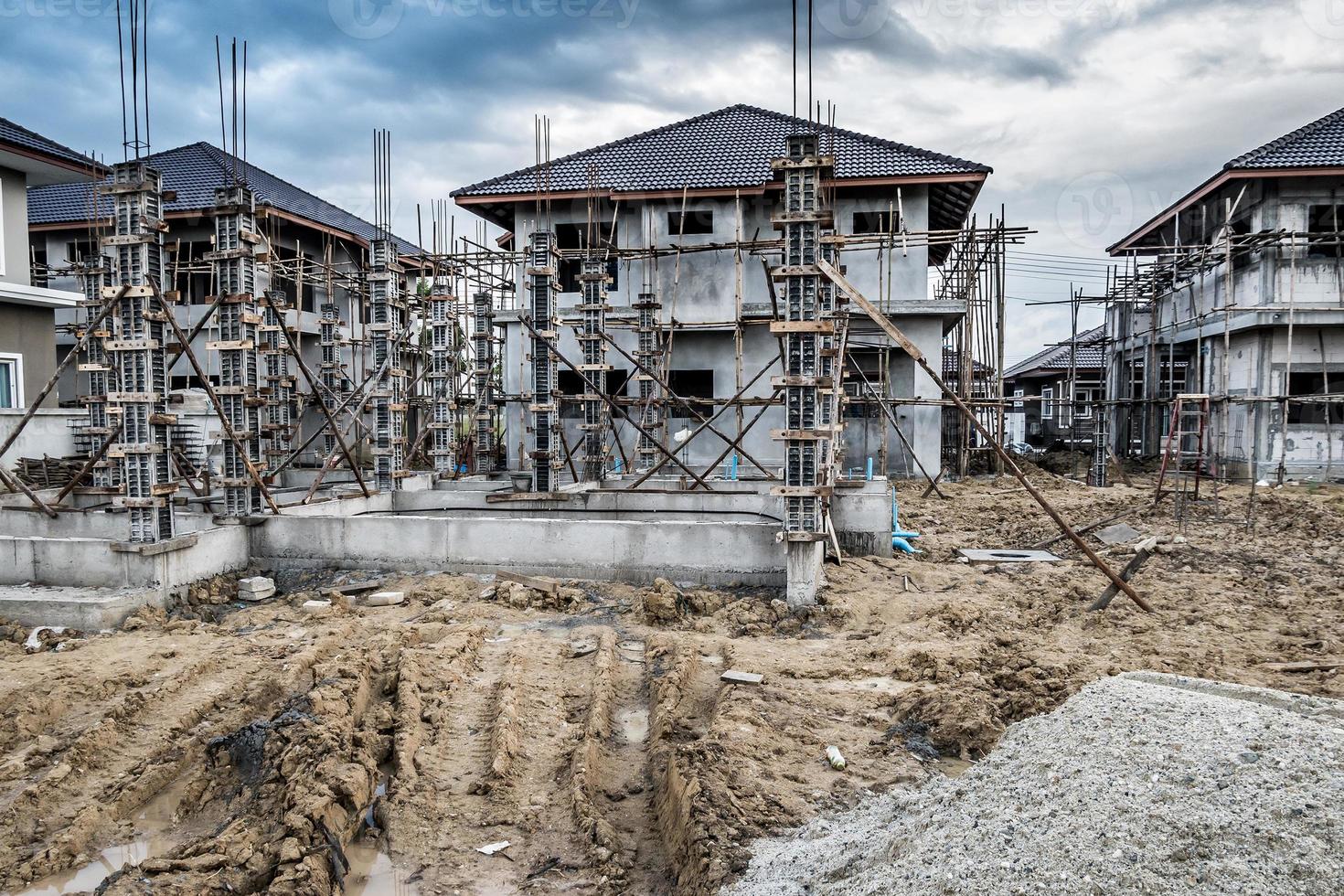 construction residential new house in progress at building site photo