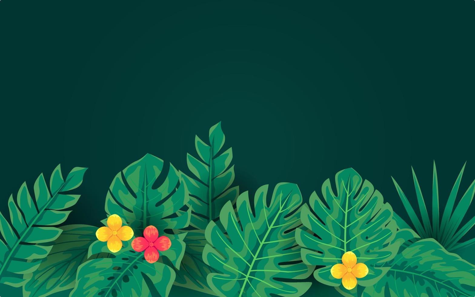 monstera tropical y otros dejan plantilla de maqueta de fondo de naturaleza de follaje de planta vector