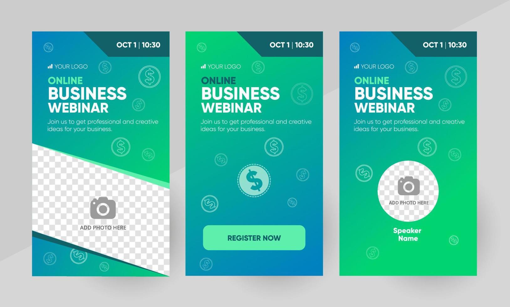 Business webinar social media story layout template. Background and illustration for social media stories banner design in vector. vector