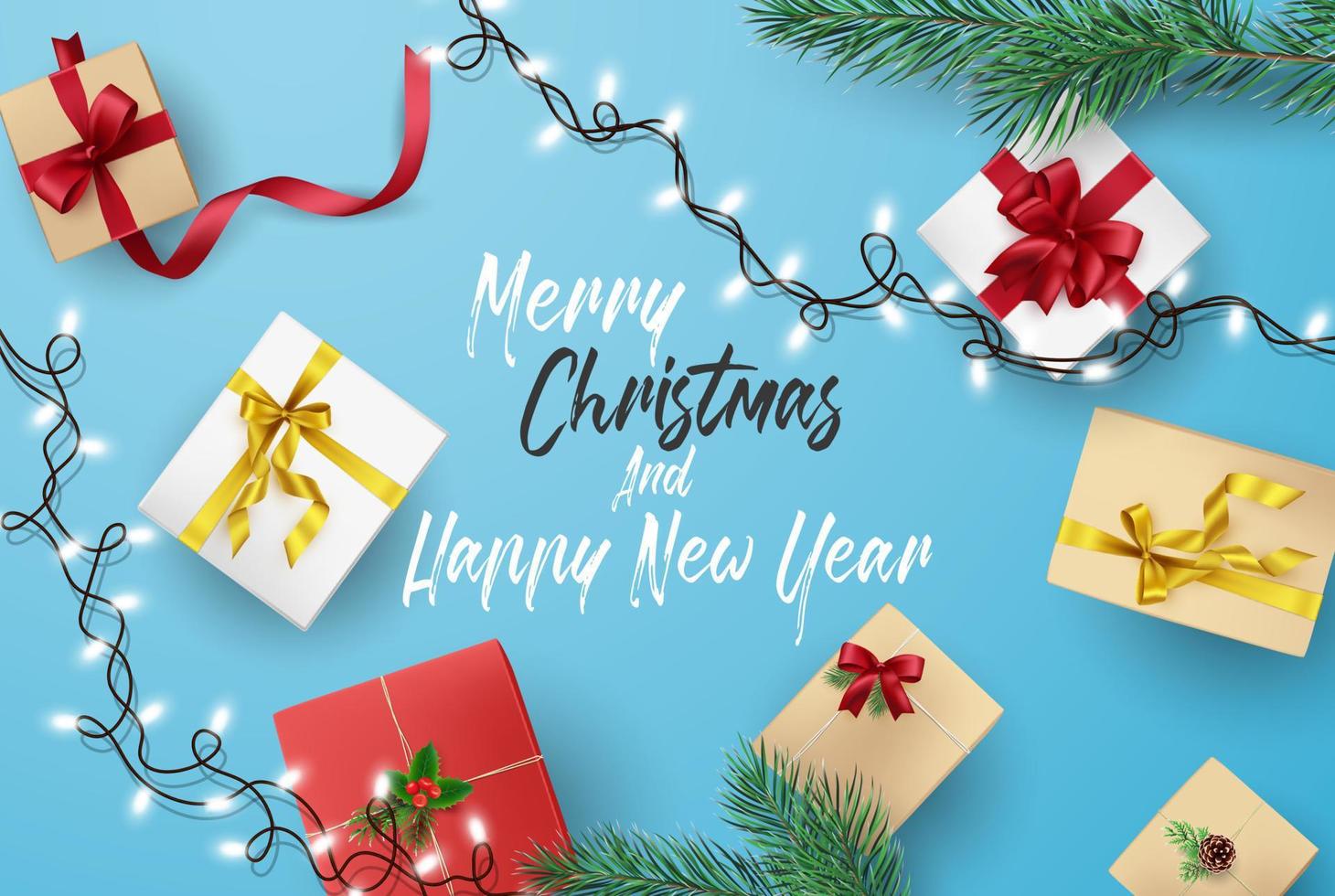 Christmas and Happy new year greeting card Composition of Elements with Christmas Decorations. vector