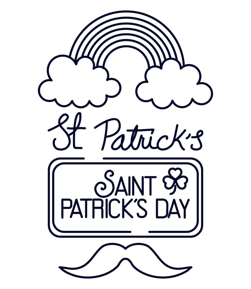 saint patricks day lettering card with rainbow and mustache vector