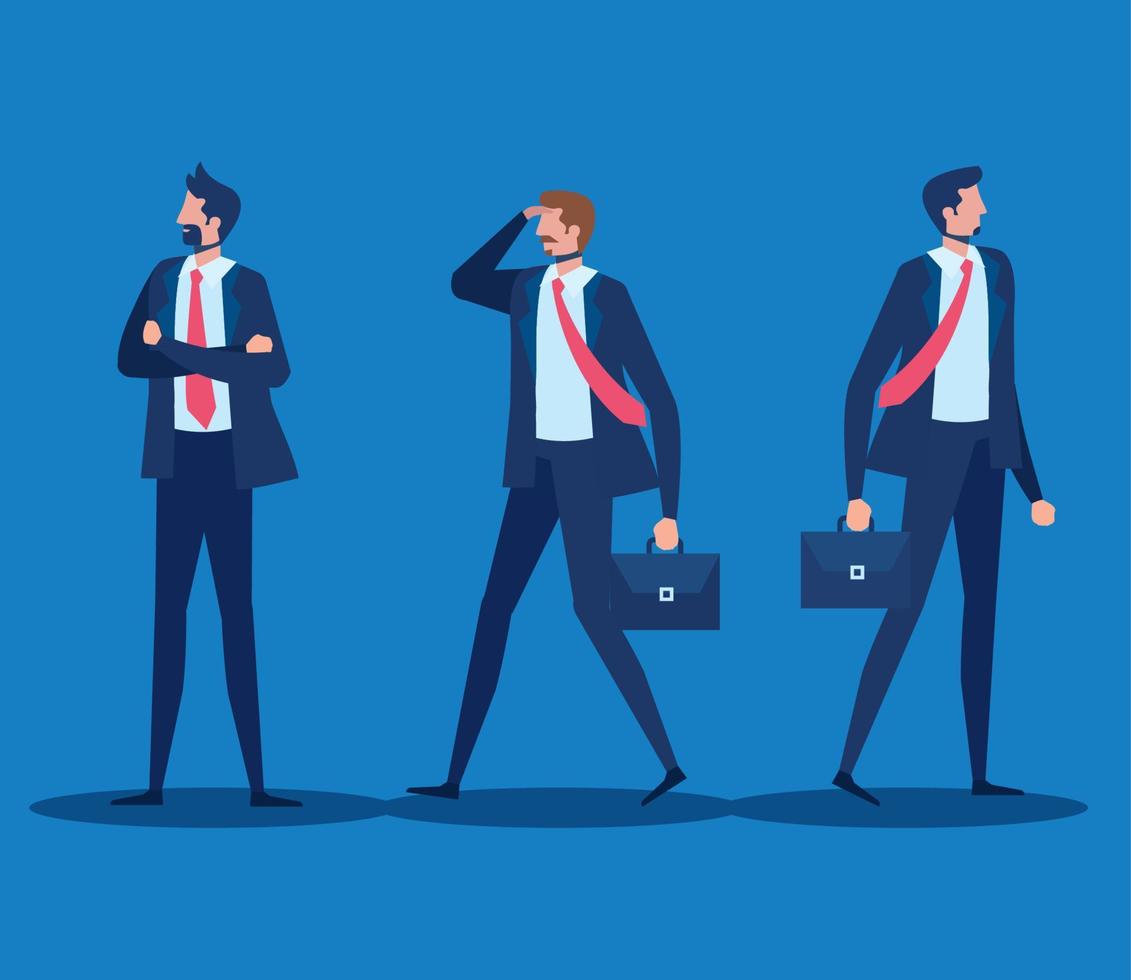 elegant businessmen workers characters in blue background vector