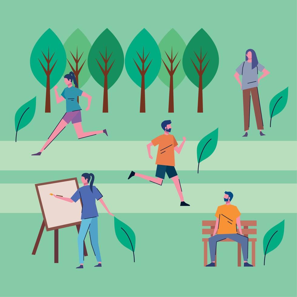 young people practicing activities in the park vector