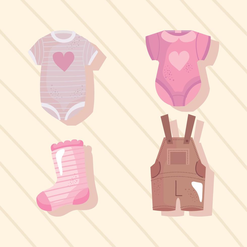 paquete de cuatro iconos de set de baby shower vector