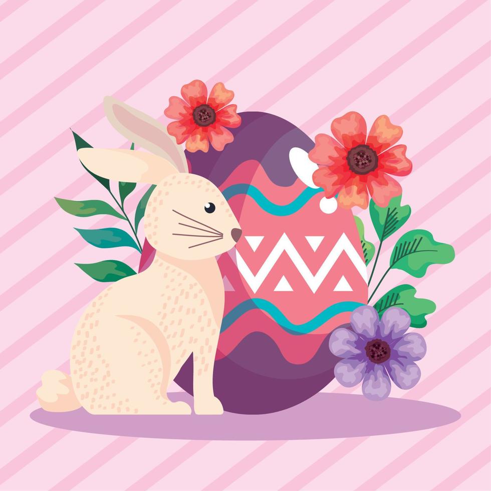 happy easter celebration card with egg painted and cute rabbit vector