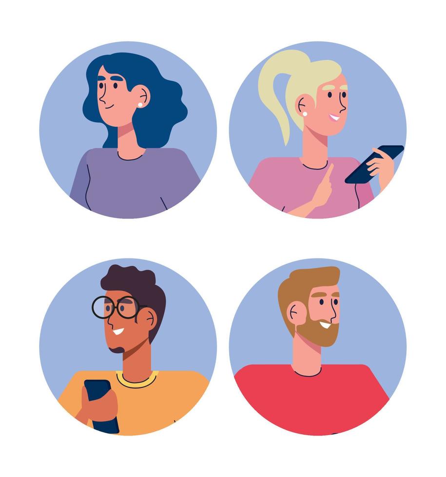 personas de la comunidad que usan personajes de avatares de teléfonos inteligentes vector