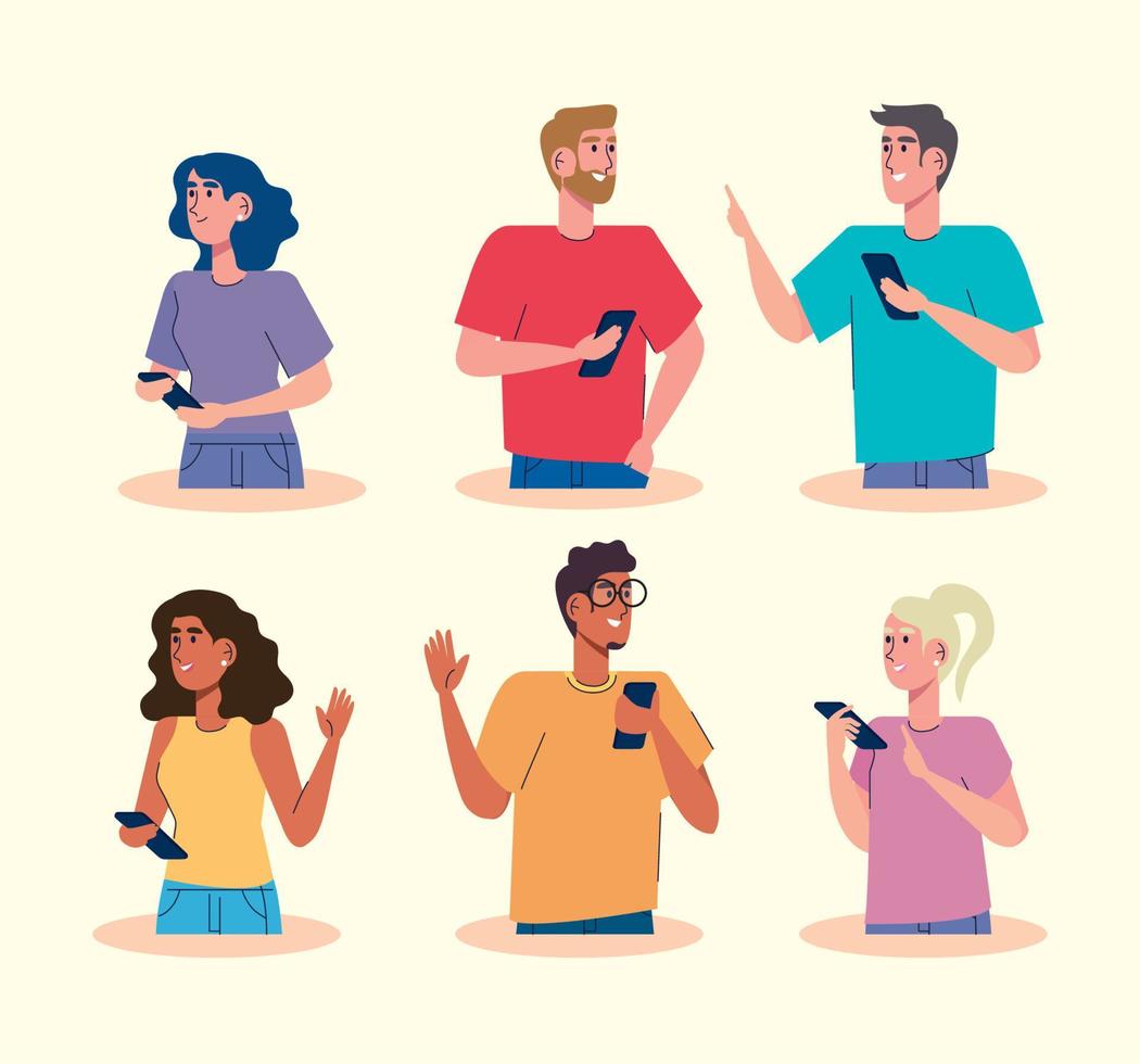 community using smartphones avatars characters vector