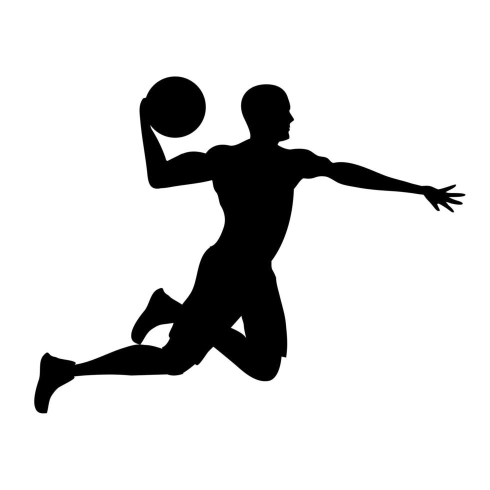 athlete practicing handball sport silhouette vector