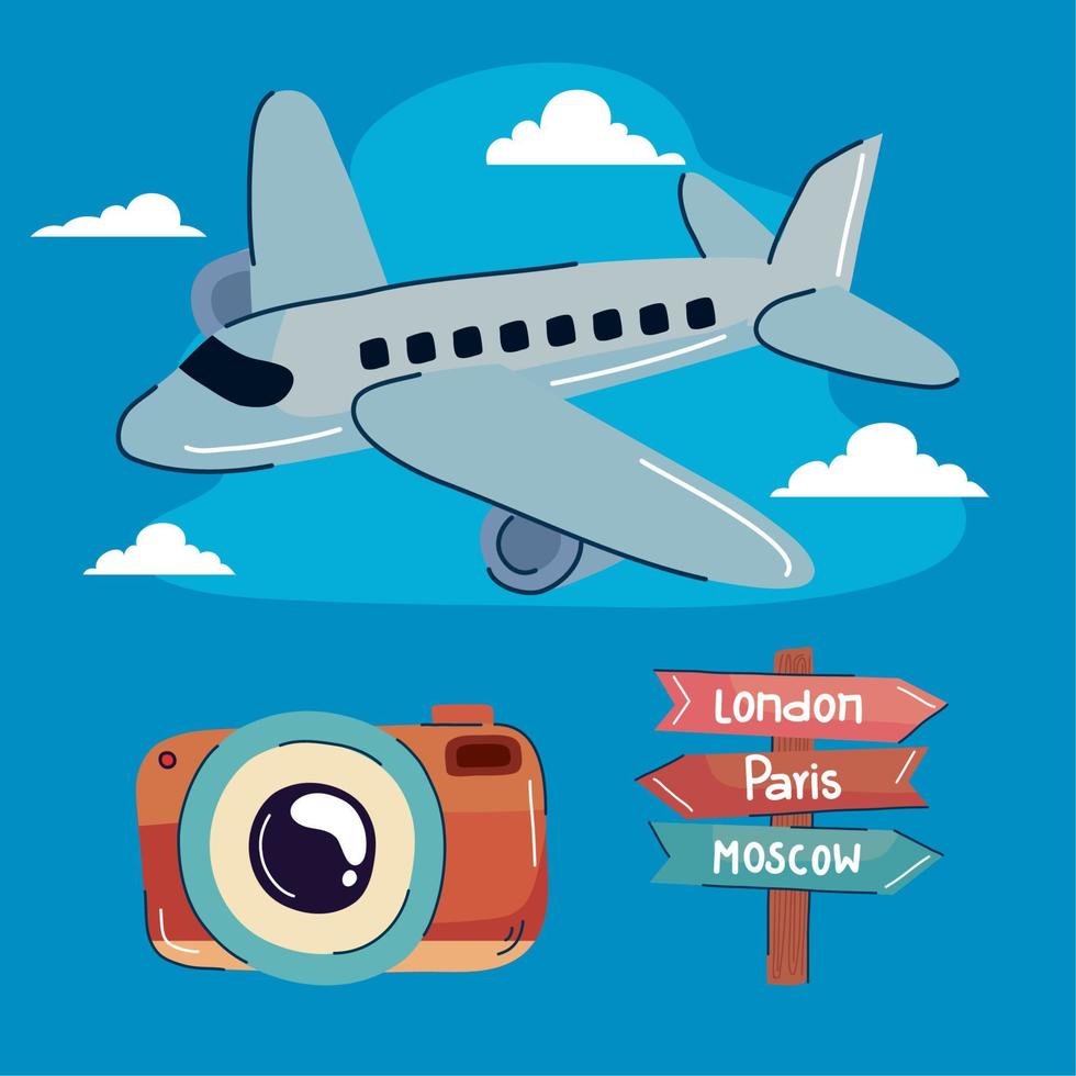traveling three icons vector