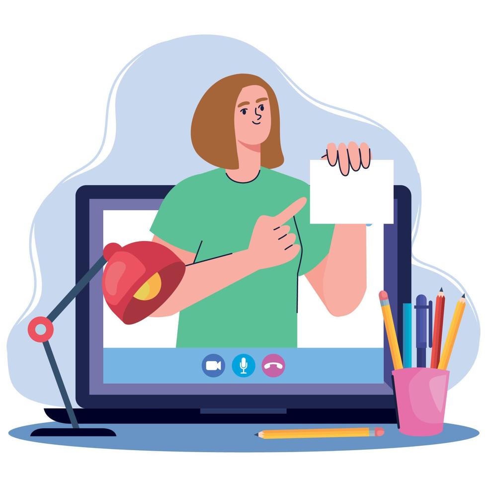 woman teaching laptop vector