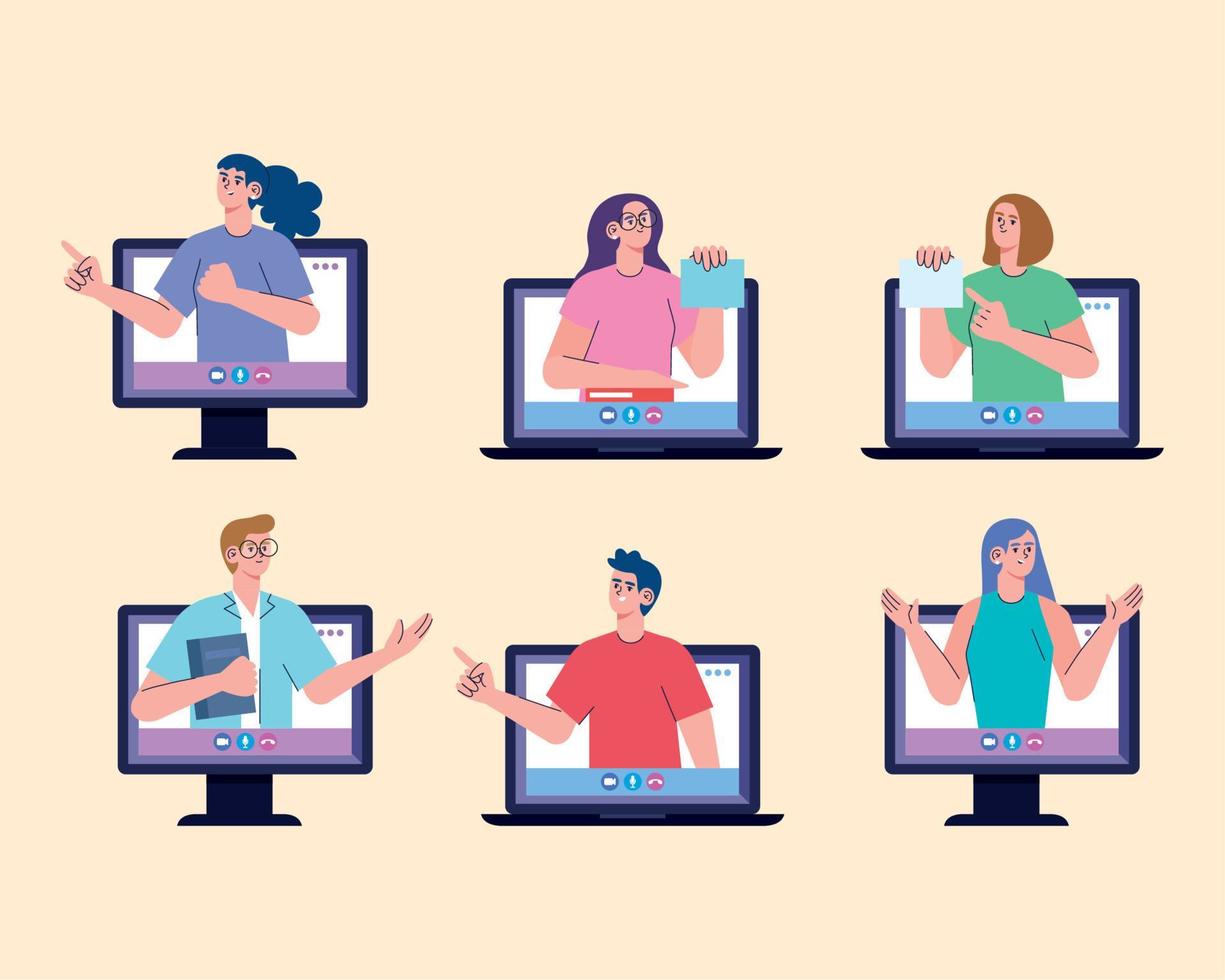 six teachers online vector