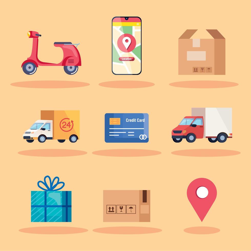 nine delivery icons vector