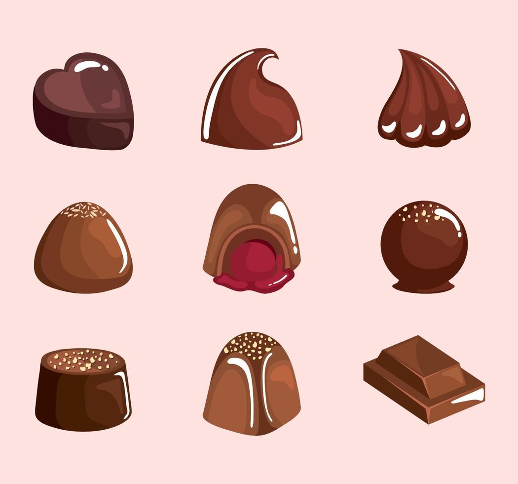 nueve productos de chocolate vector