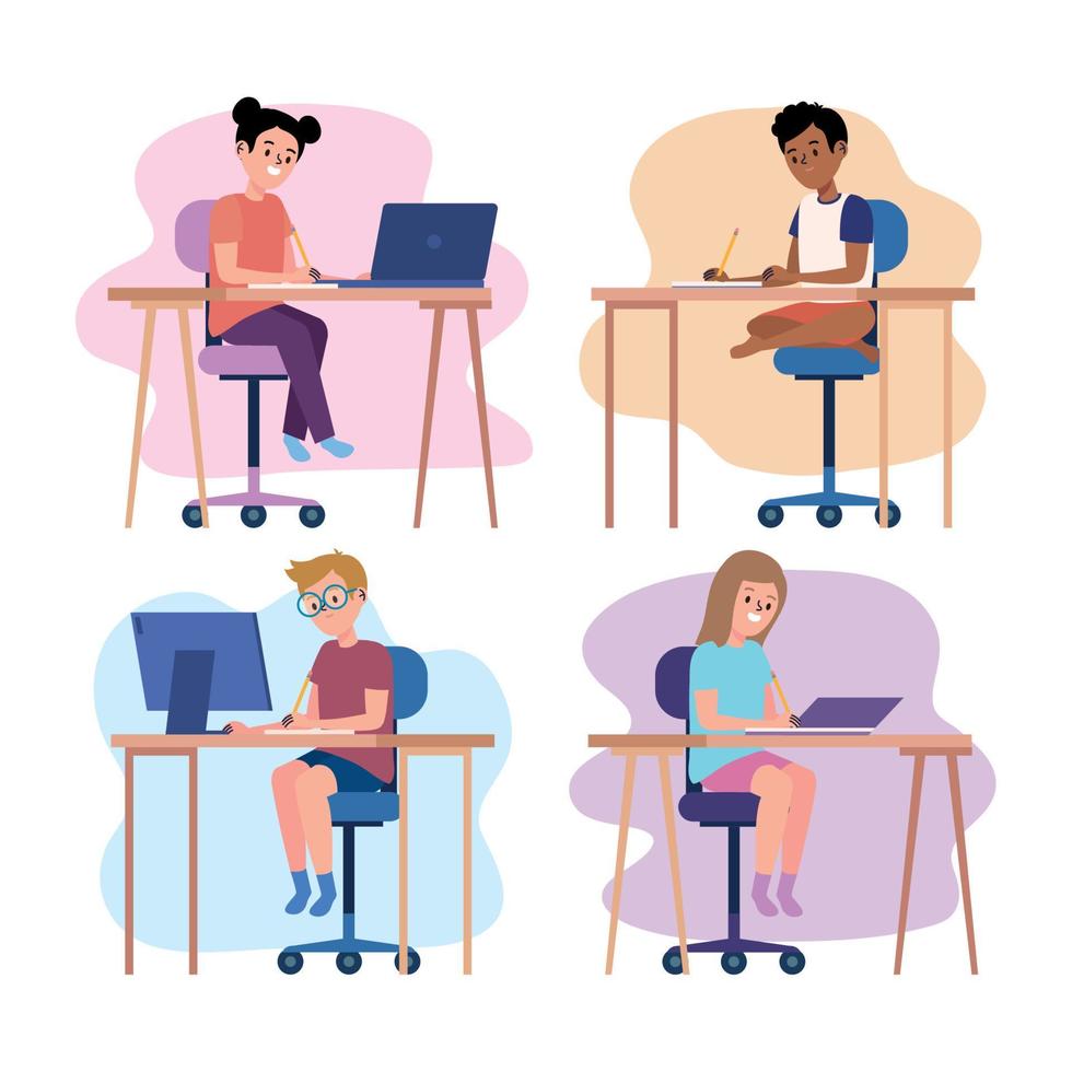 four students online vector