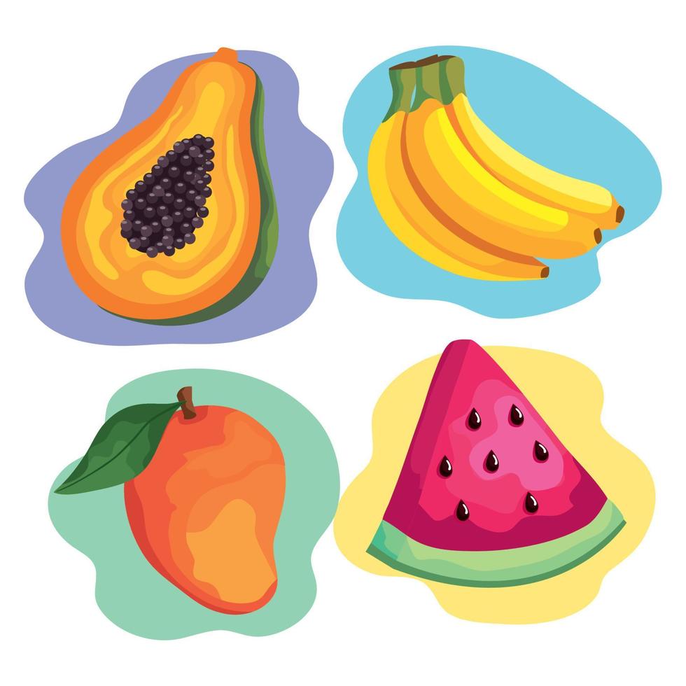 four tropical fruits vector