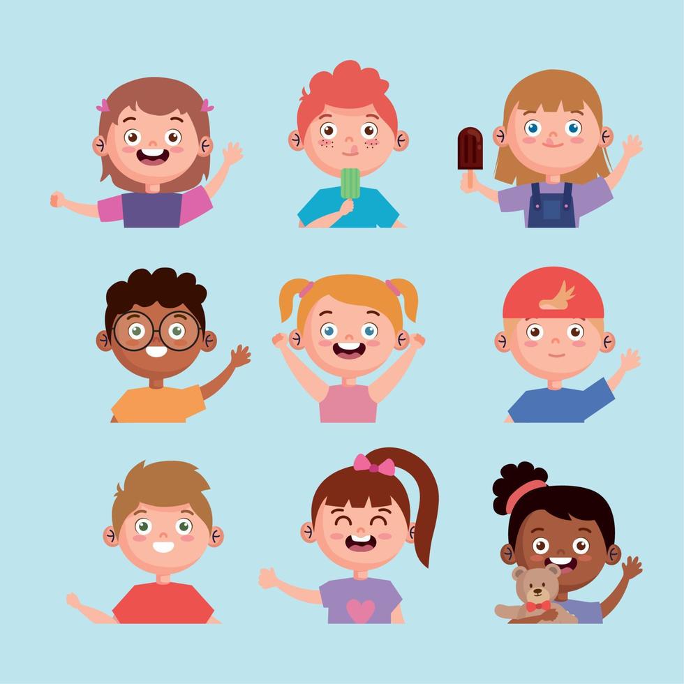 interracial nine kids vector