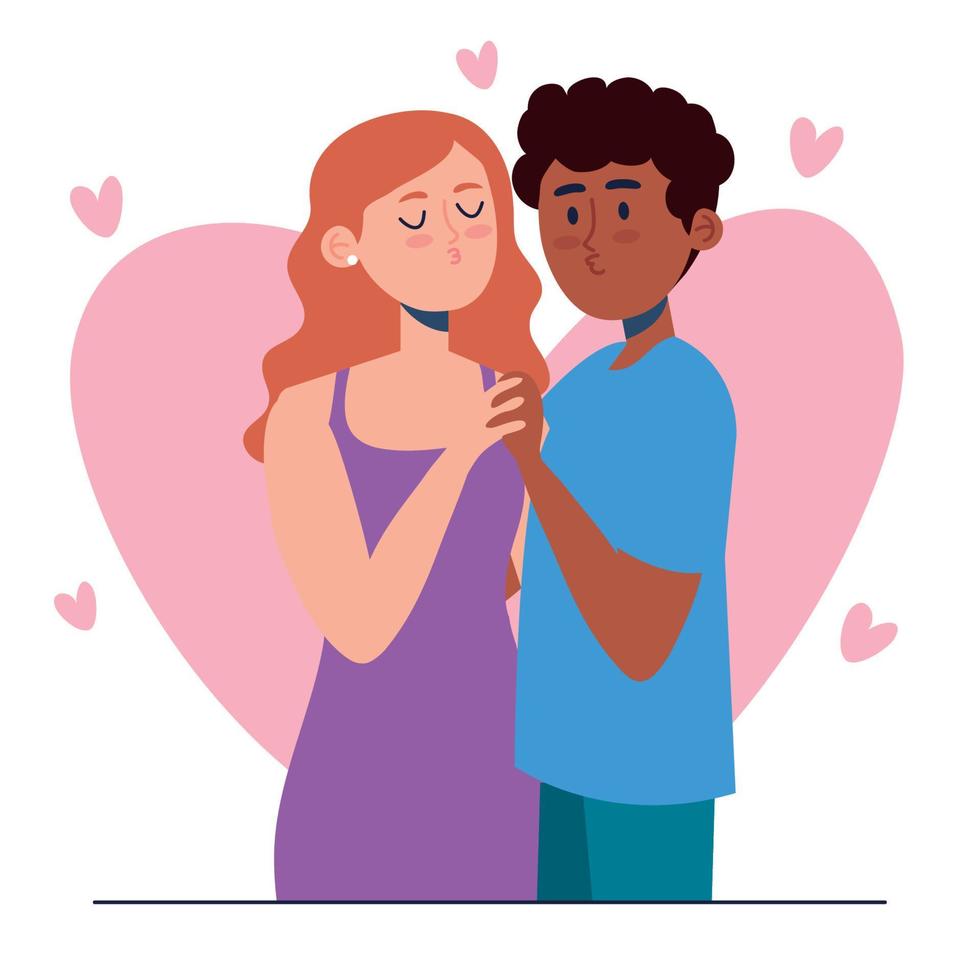 personajes de amantes interraciales vector