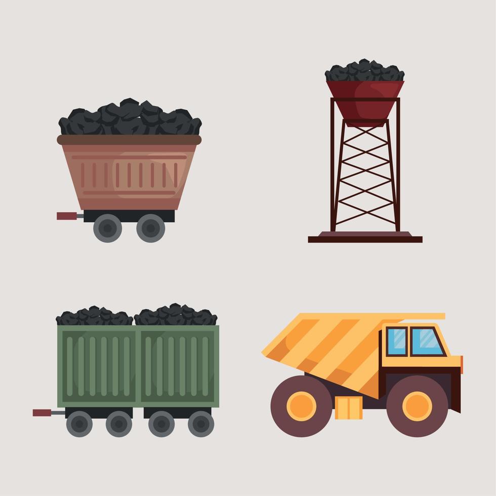 cuatro iconos de la industria minera vector