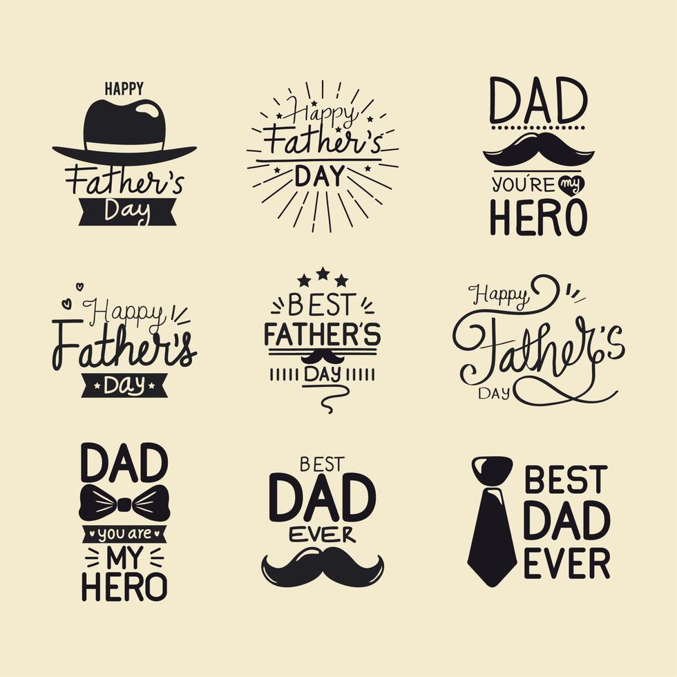 nine fathers days letterings vector