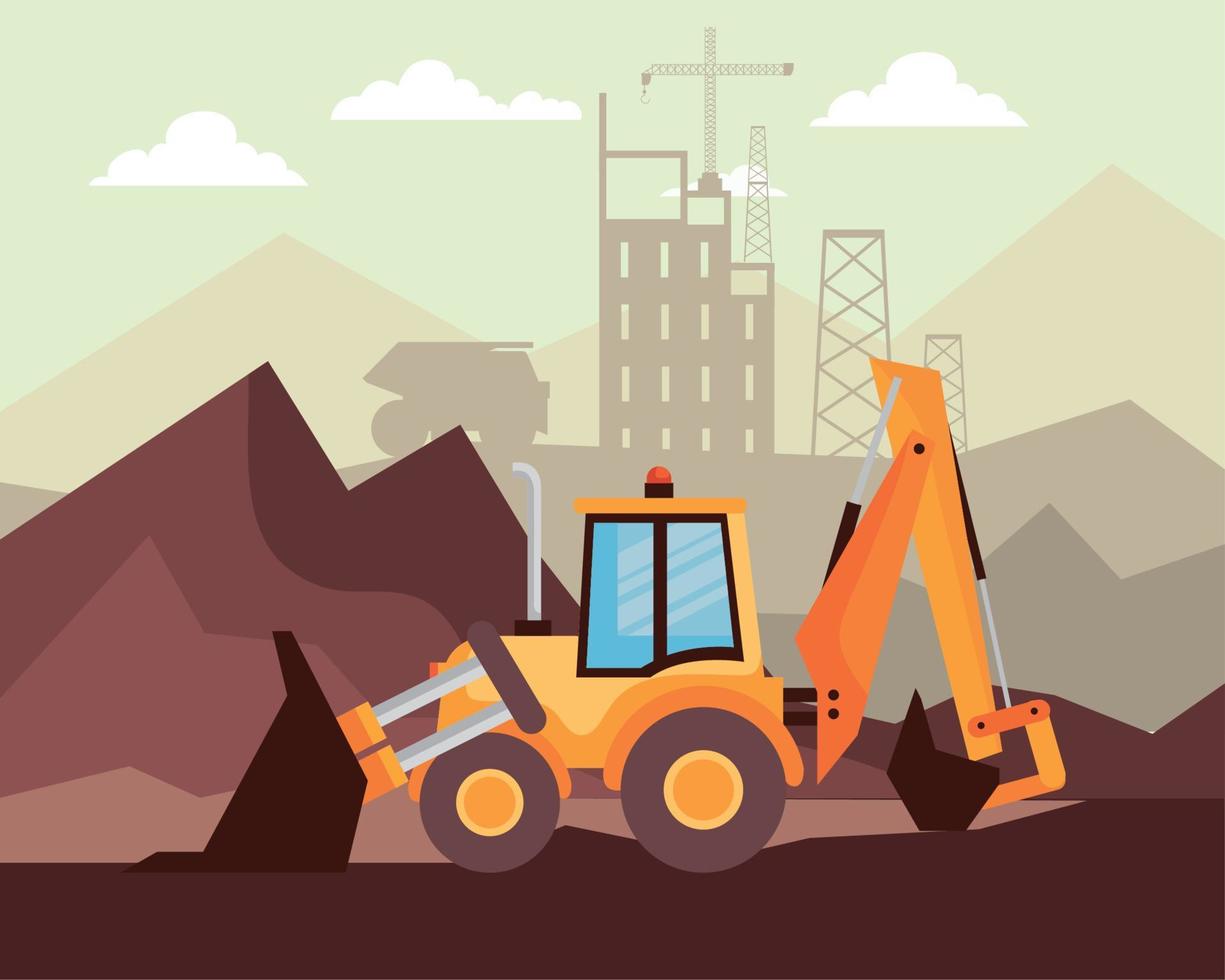 backhoe mine scene vector